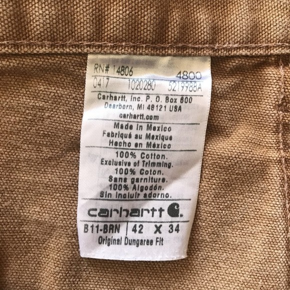 Carhartt Original Dungaree Fit 42x34 Brown Work Pants - Picture 2 of 7